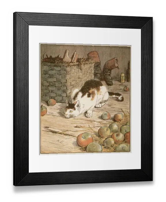 Framed Print : A farm cat gets ready to pounce on his prey. Date: circa 1887 Framed Print : A farm cat gets ready to pounce on his prey. Date: circa 1887