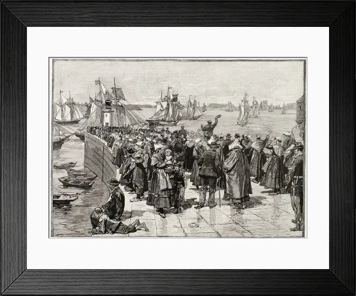 Framed Print : The Newfoundland cod fleet leaves Saint-Malo in Brittany. Launched in the middle of the 16th century, cod fishing was at its peak in the 19th century. For nearly five centuries Framed Print : The Newfoundland cod fleet leaves Saint-Malo in Brittany. Launched in the middle of the 16th century, cod fishing was at its peak in the 19th century. For nearly five centuries