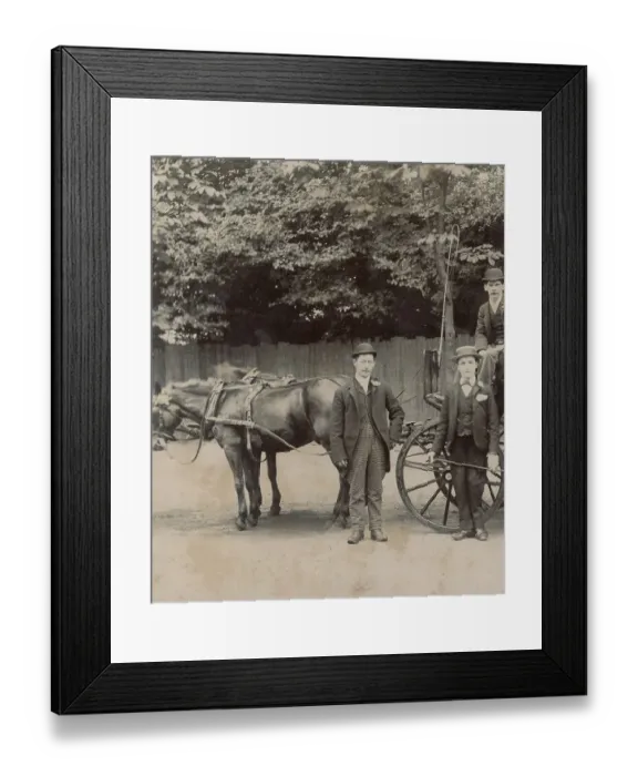 Framed Print : Three rather raffish horse- drawn cab drivers pose for a photograph during a quiet moment in between driving jobs. Date: 1890s Framed Print : Three rather raffish horse- drawn cab drivers pose for a photograph during a quiet moment in between driving jobs. Date: 1890s