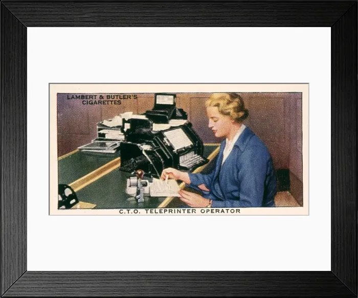 Framed Print : A CTO teleprinter and its operator, noting down a message. Date: 1930s Framed Print : A CTO teleprinter and its operator, noting down a message. Date: 1930s