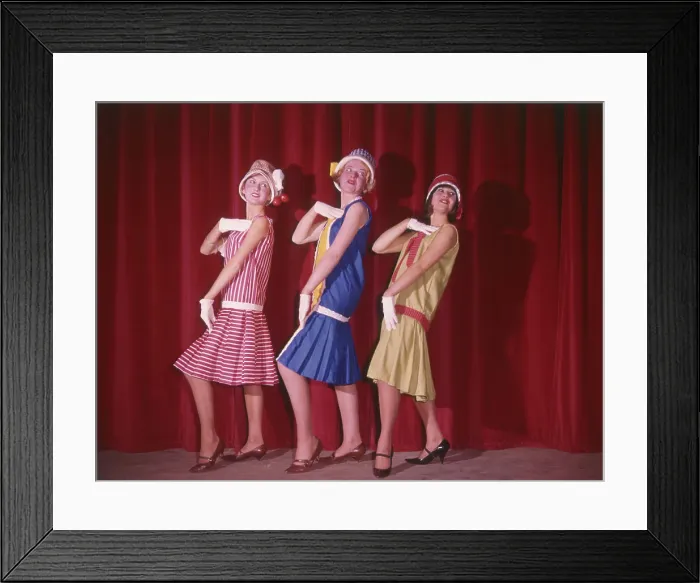 Framed Print : Three flappers in cloche hats - a 1960s version of 1920s style! Date: 1960s Framed Print : Three flappers in cloche hats - a 1960s version of 1920s style! Date: 1960s