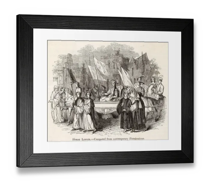 Framed Print : A noble personage rides in a horse litter - one horse before, one horse behind. Date: 15th century Framed Print : A noble personage rides in a horse litter - one horse before, one horse behind. Date: 15th century
