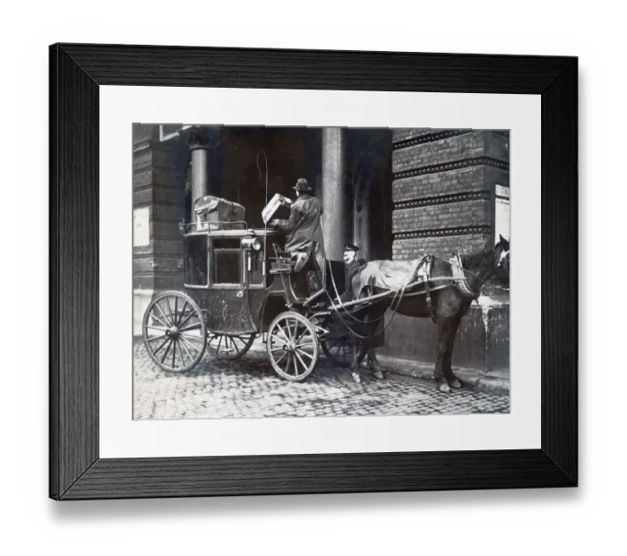 Framed Print : Loading a passenger's luggage on the roof of a four-wheeler at St Pancras station, London. Date: C. 1920 Framed Print : Loading a passenger's luggage on the roof of a four-wheeler at St Pancras station, London. Date: C. 1920