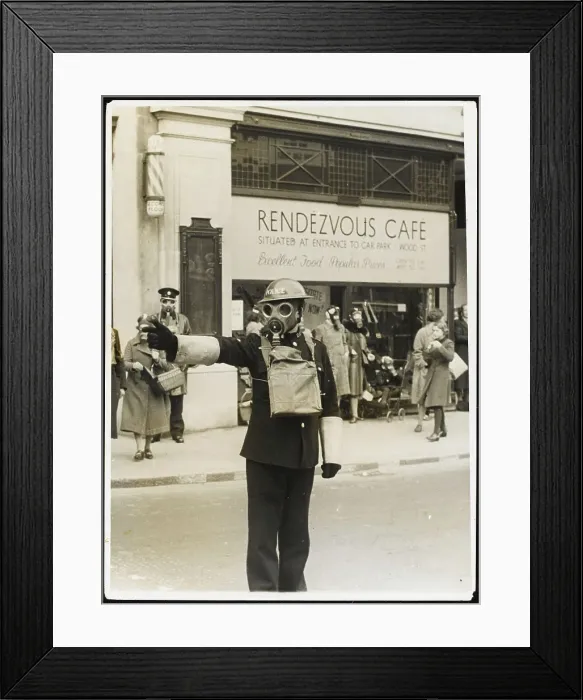 Framed Print : POLICEMAN IN GAS MASK Framed Print : POLICEMAN IN GAS MASK