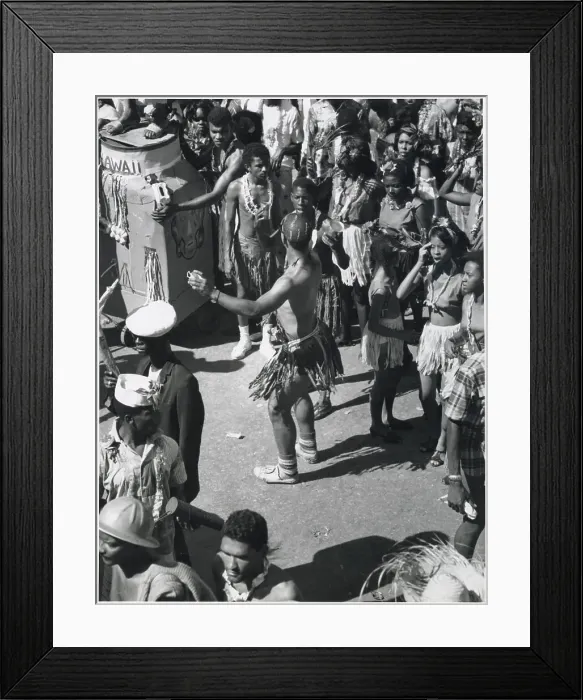 Framed Print : Dancing in Hawaiian skirts at the Port of Spain Carnival, Trinidad, West Indies. Date: 1968 Framed Print : Dancing in Hawaiian skirts at the Port of Spain Carnival, Trinidad, West Indies. Date: 1968