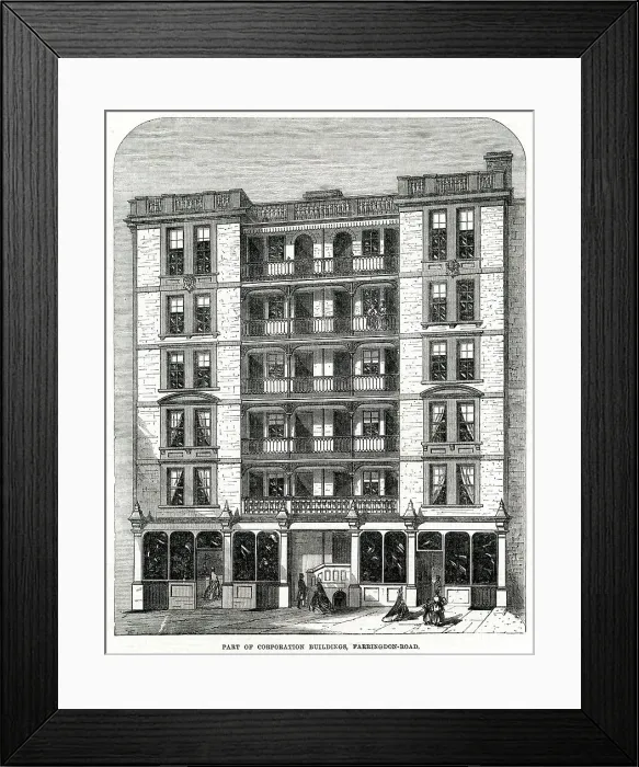 Framed Print : Corporation buildings, Farringdon Road 1866 Framed Print : Corporation buildings, Farringdon Road 1866