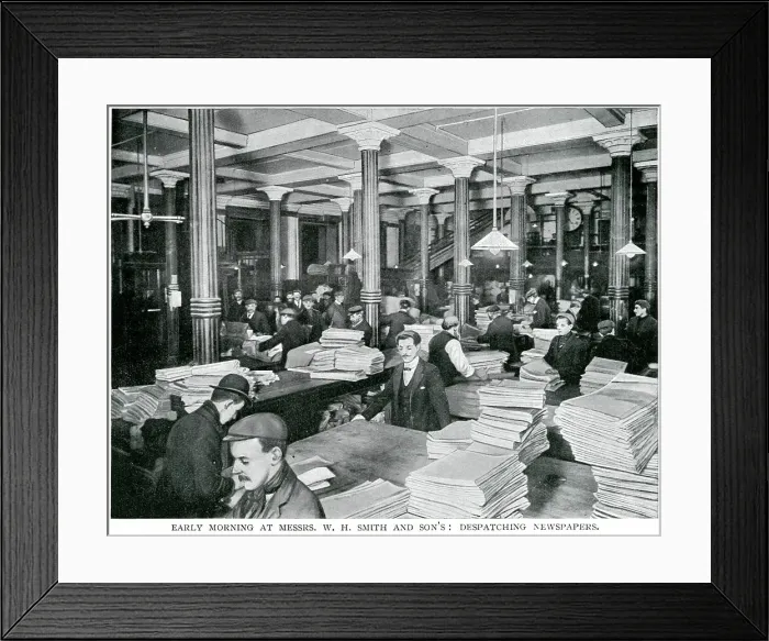 Framed Print : W. H. Smith and son's despatching newpapers 1900 Framed Print : W. H. Smith and son's despatching newpapers 1900