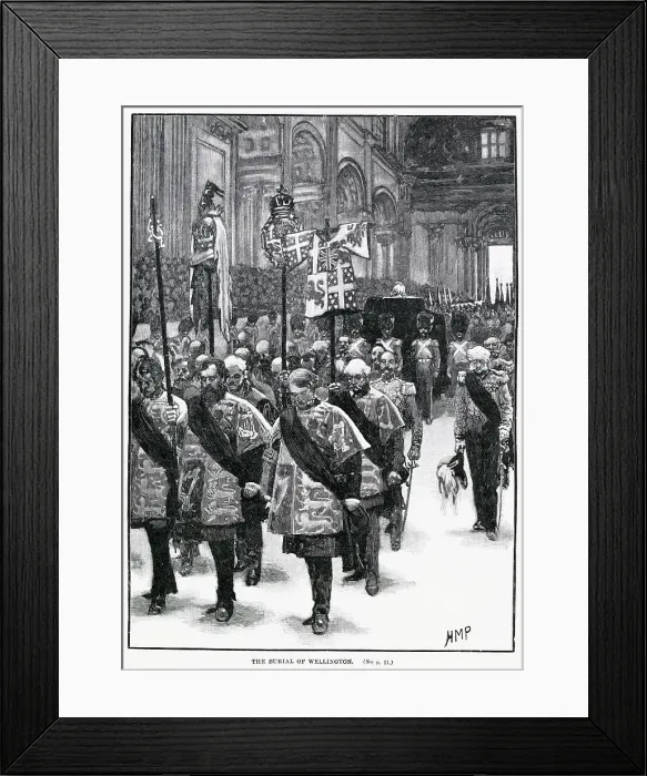 Framed Print : The State funeral of Arthur Wellesley, 1st Duke of Wellington's coffin on the burial in St Paul's Cathedral, London. Date: 18th November 1852 Framed Print : The State funeral of Arthur Wellesley, 1st Duke of Wellington's coffin on the burial in St Paul's Cathedral, London. Date: 18th November 1852