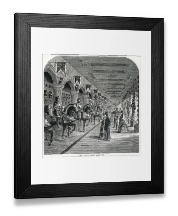 Framed Print : Victorian visitors around the Old Horse Armoury in the Tower of London. Date: circa 1840s Framed Print : Victorian visitors around the Old Horse Armoury in the Tower of London. Date: circa 1840s