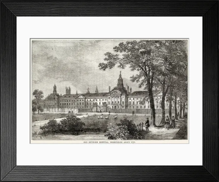 Framed Print : Exterior of Old Bethlem Hospital, Moorfields, London. Date: 1750s Framed Print : Exterior of Old Bethlem Hospital, Moorfields, London. Date: 1750s