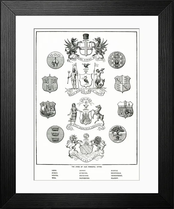 Framed Print : Arms of Principal Cities in Britain Framed Print : Arms of Principal Cities in Britain