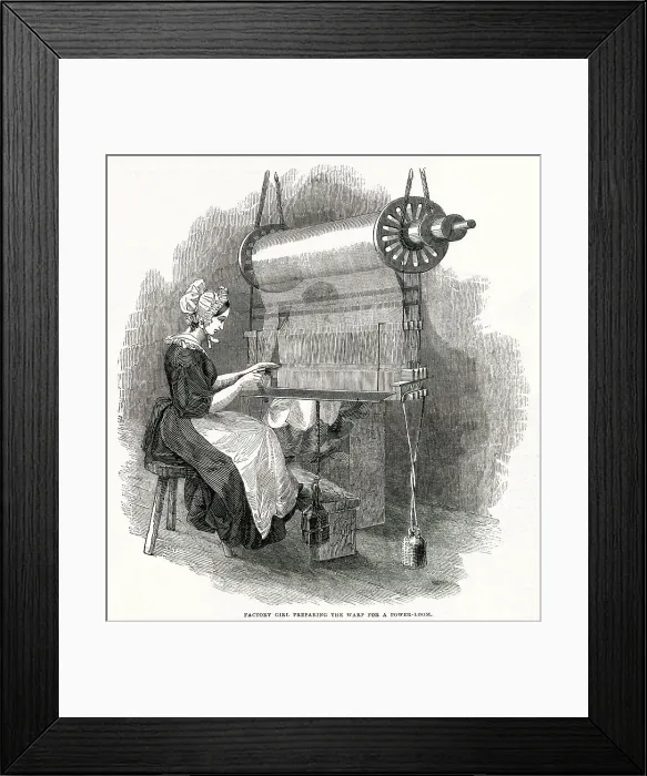 Framed Print : Macclesfield Factory Girl Preparing Warp 1845 Framed Print : Macclesfield Factory Girl Preparing Warp 1845
