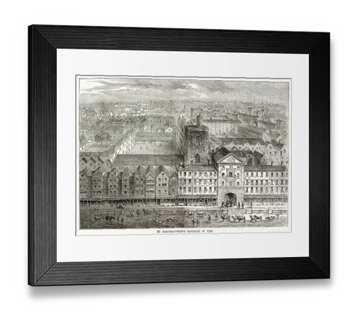 Framed Print : View of St. Bartholomew's Hospital in the City of London. Date: 1750