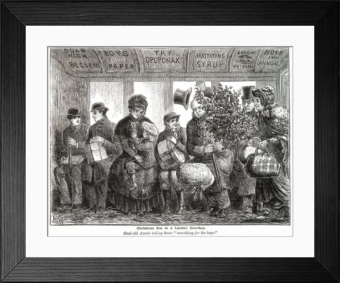 Framed Print : Christmas Eve in a London Omnibus 1881 Framed Print : Christmas Eve in a London Omnibus 1881