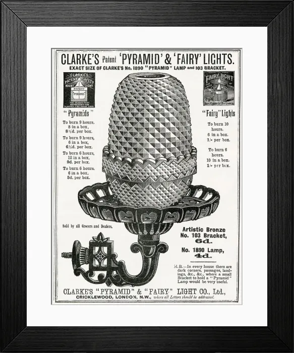 Framed Print : The Pyramid Night Lights, bronze bracket wall holder that burned for nine hours