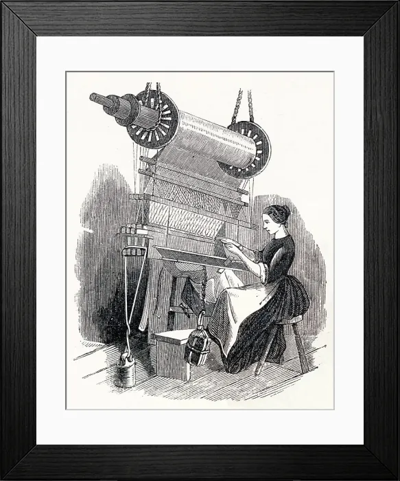 Framed Print : Woman Working a Foot Pedalled Power Loom 1854 Framed Print : Woman Working a Foot Pedalled Power Loom 1854