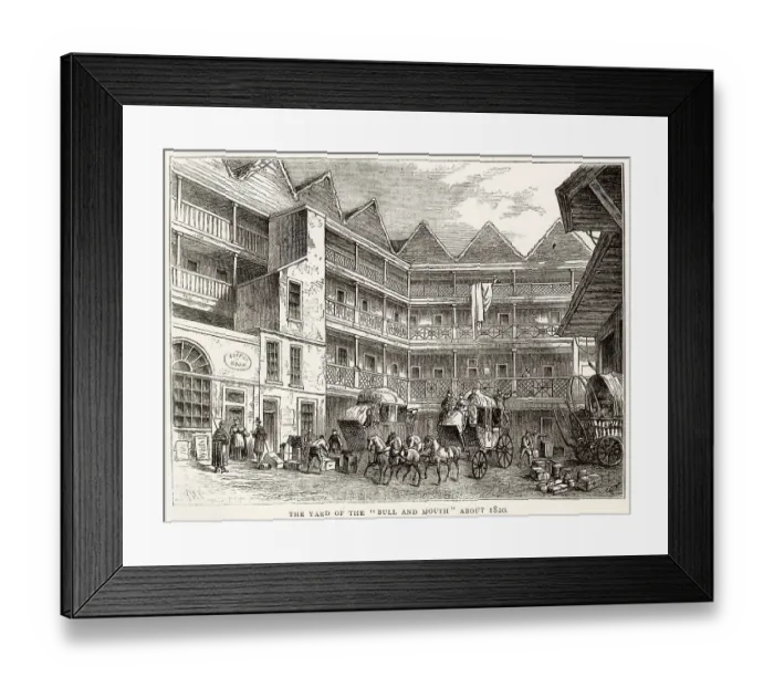 Framed Print : The yard at the Bull and Mouth Inn, in St Martins-le-Grand, London. Date: circa 1820 Framed Print : The yard at the Bull and Mouth Inn, in St Martins-le-Grand, London. Date: circa 1820