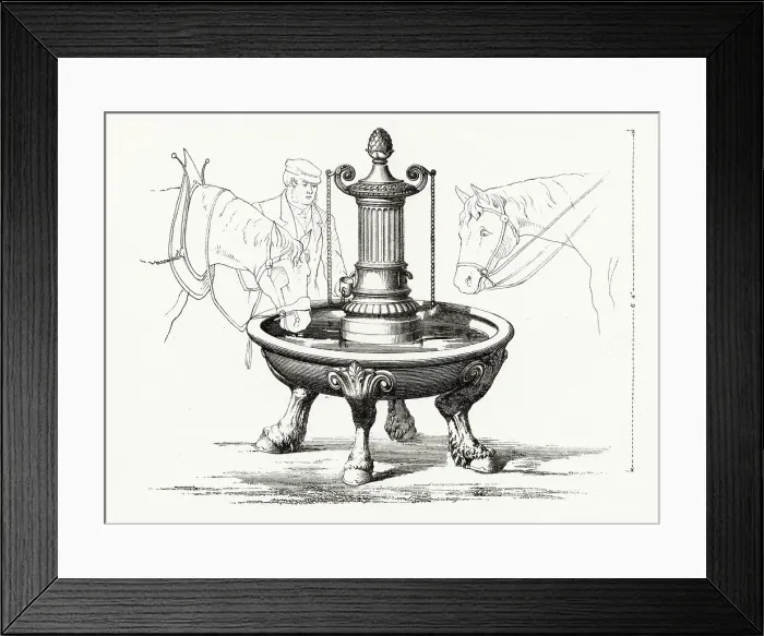 Framed Print : Case iron circular horse trough with drinking fountain. Date: 1906 Framed Print : Case iron circular horse trough with drinking fountain. Date: 1906