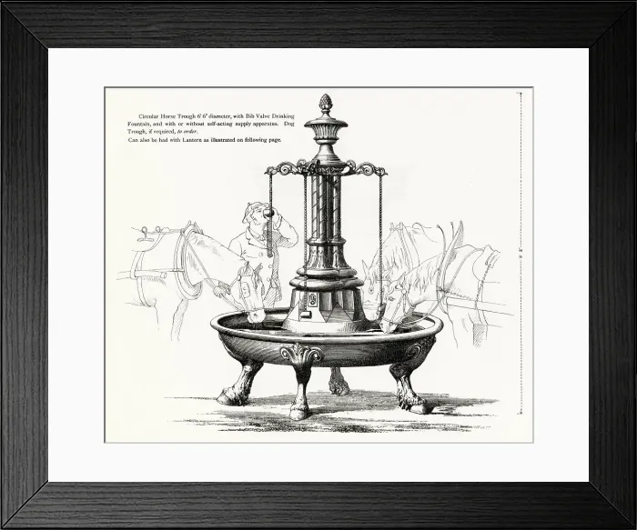 Framed Print : Cast iron circular horse trough with drinking fountain. Date: 1906 Framed Print : Cast iron circular horse trough with drinking fountain. Date: 1906