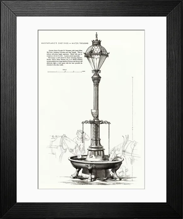 Framed Print : Decorative cast iron electric lamp pillar with drinking fountain for horses, driver and dogs. Date: 1906 Framed Print : Decorative cast iron electric lamp pillar with drinking fountain for horses, driver and dogs. Date: 1906