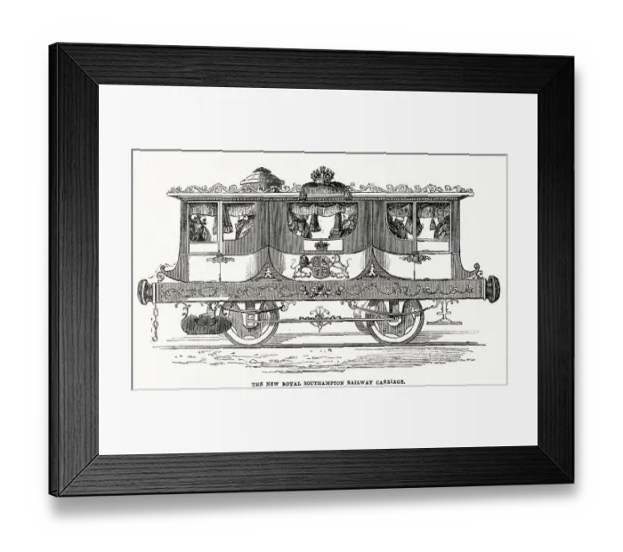 Framed Print : Constructed by the South Western Railway Company for the conveyance of Queen Victoria and her family to their residence in the Isle of Wight. Date: 1844 Framed Print : Constructed by the South Western Railway Company for the conveyance of Queen Victoria and her family to their residence in the Isle of Wight. Date: 1844