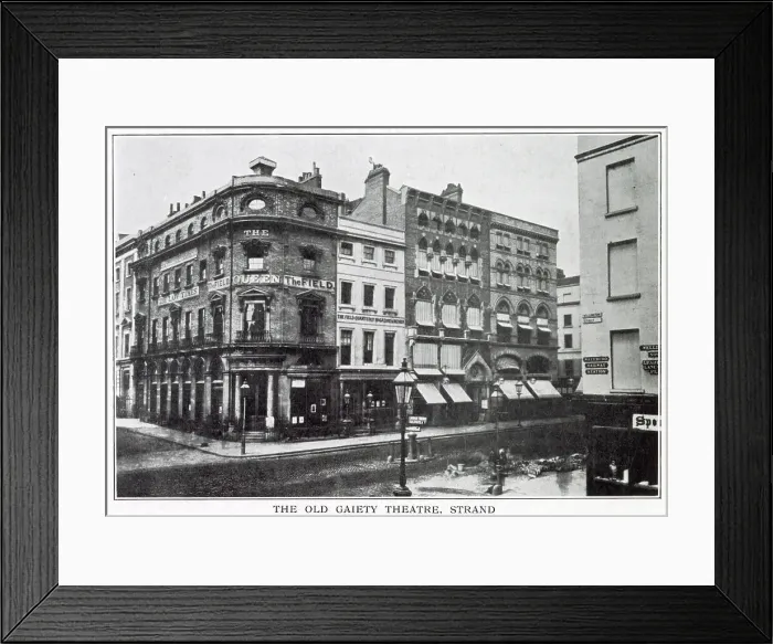 Framed Print : Exterior of the Gaiety Theatre, Strand, London. Date: circa 1885 Framed Print : Exterior of the Gaiety Theatre, Strand, London. Date: circa 1885