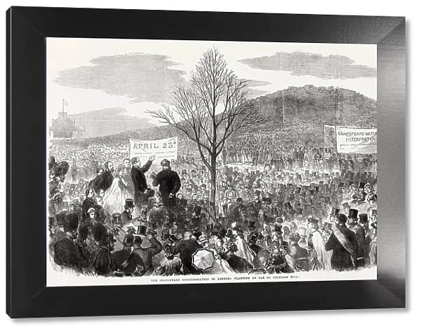 Samuel Phelps planting the young oak tree at the foot of Primrose Hill, London, to honour the English poet, William Shakespeare. Date: 23rd April 1864