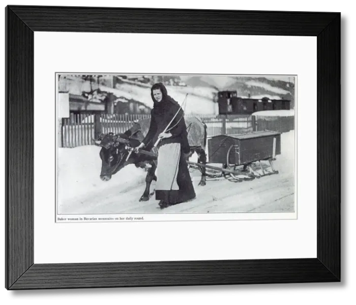 Framed Print : Baker woman in Bavarian mountains on her daily round. Date: 1908 Framed Print : Baker woman in Bavarian mountains on her daily round. Date: 1908