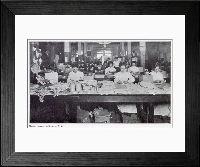 Framed Print : Women making Valentine gifts, made from paper, ribbons and glue. Date: 1908 Framed Print : Women making Valentine gifts, made from paper, ribbons and glue. Date: 1908