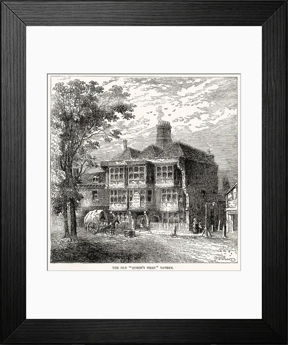 Framed Print : The old Queen's Head Tavern, Islington, North London. It was situated at the corner of Queen's Head Lane, but was demolished in 1829 Framed Print : The old Queen's Head Tavern, Islington, North London. It was situated at the corner of Queen's Head Lane, but was demolished in 1829