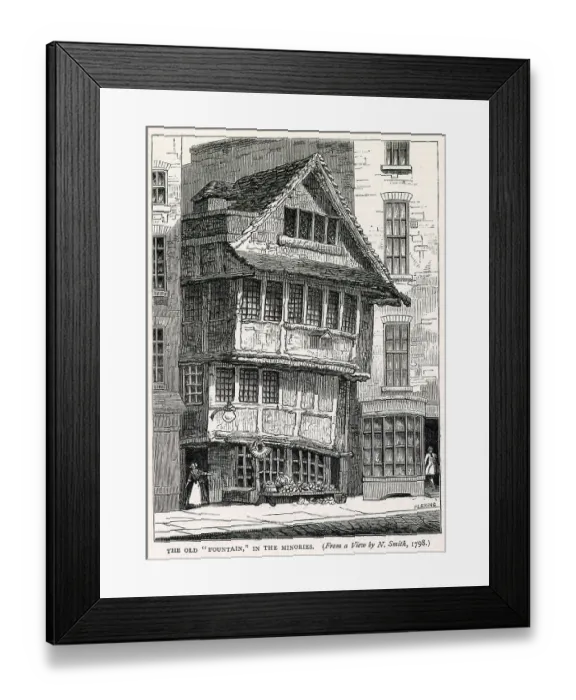 Framed Print : The Old Fountain in the Minories, London, so solidly built that three horses were needed to pull the timbers apart when it was demolished in 1793. Date: built circa 1480