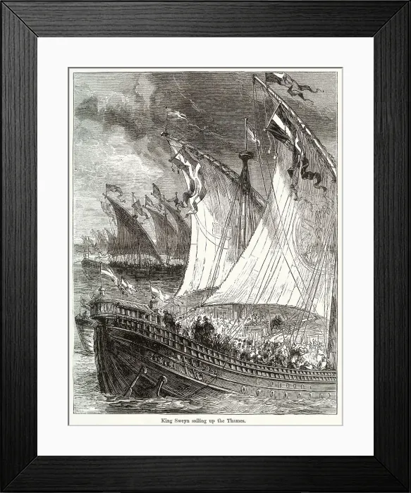 Framed Print : Sweyn I, King of Denmark and Olaf King of Norway invading London. Excited by the success of their subjects and the immense amount of plunder they brought home from England, determined on joining their forces and attacking the island Framed Print : Sweyn I, King of Denmark and Olaf King of Norway invading London. Excited by the success of their subjects and the immense amount of plunder they brought home from England, determined on joining their forces and attacking the island
