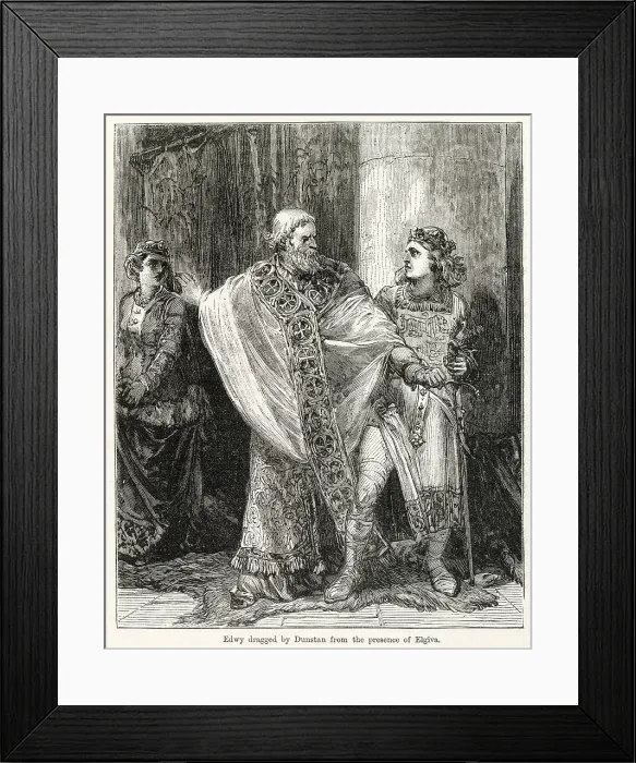 Framed Print : Edwy or Eadwig (?-959), King of England, and his wife Elgiva (Aelfgifu). Their marriage was annulled against their will by Archbishop Dunstan's supporters, for political reasons, citing the fact that they were third cousins. Date: 955 Framed Print : Edwy or Eadwig (?-959), King of England, and his wife Elgiva (Aelfgifu). Their marriage was annulled against their will by Archbishop Dunstan's supporters, for political reasons, citing the fact that they were third cousins. Date: 955