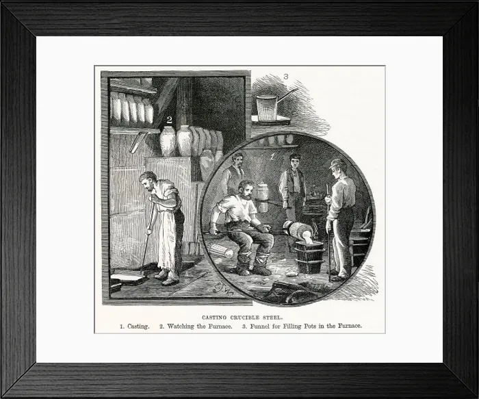 Framed Print : Hot steel being poured into a cast. Date: 1877 Framed Print : Hot steel being poured into a cast. Date: 1877