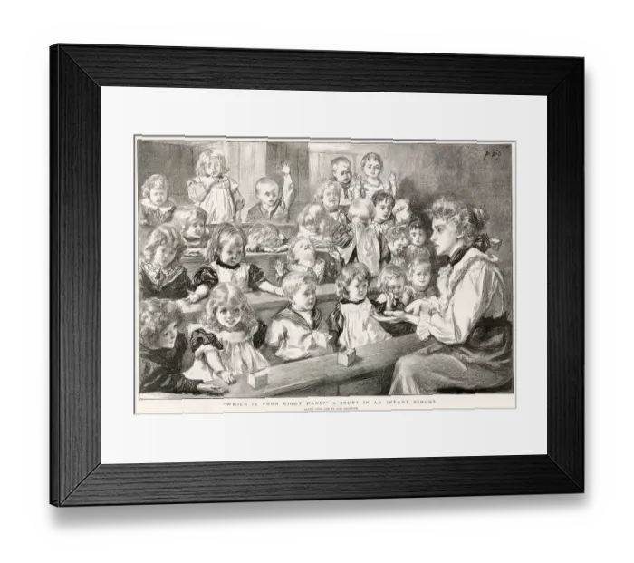 Framed Print : A study in an infant school, where the young children are learning their left and right hands. Date: 1898 Framed Print : A study in an infant school, where the young children are learning their left and right hands. Date: 1898