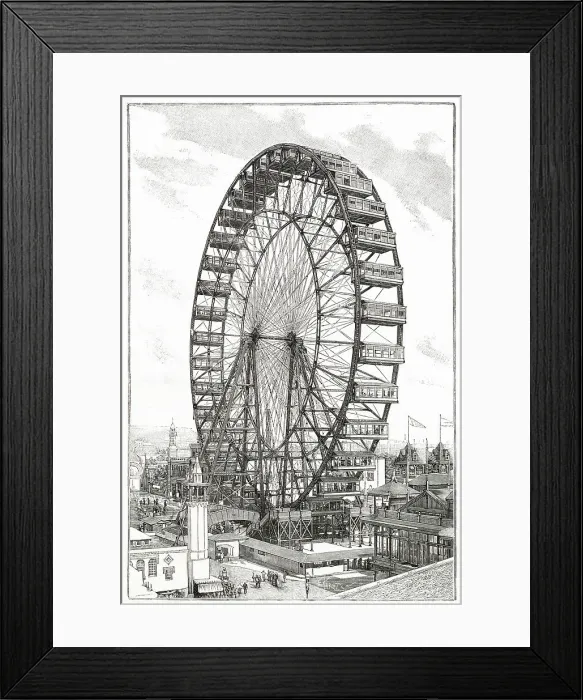 Framed Print : Attraction at the Chicago's World's Fair, designed and built by George Washington Gale Ferris Jr. The ferris wheel named the Chicago Wheel, had thirty-six pendulum cars, each seating forty passengers, carrying 1, 440 people at its height Framed Print : Attraction at the Chicago's World's Fair, designed and built by George Washington Gale Ferris Jr. The ferris wheel named the Chicago Wheel, had thirty-six pendulum cars, each seating forty passengers, carrying 1, 440 people at its height