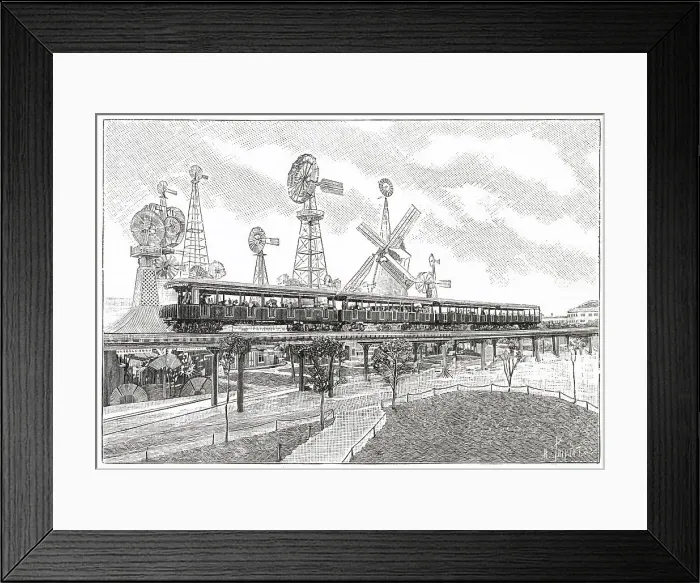 Framed Print : Elevated train to take visitors around the exhibition. Date: May - October 1893 Framed Print : Elevated train to take visitors around the exhibition. Date: May - October 1893