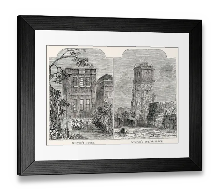 Framed Print : John Milton's (1608 - 1674), English poet and intellectual, house at 19 York Street (Petty France), where he lived until the Restoration, and his burial place at St Giles church without Cripplegate Framed Print : John Milton's (1608 - 1674), English poet and intellectual, house at 19 York Street (Petty France), where he lived until the Restoration, and his burial place at St Giles church without Cripplegate