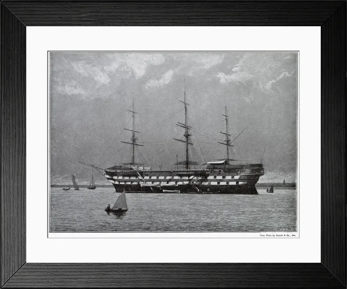 Framed Print : HMS Worcester, training Ship for the Thames Marine Officers, moored at the lower estuary of the River Thames, off Greenhithe. Date: 1895 Framed Print : HMS Worcester, training Ship for the Thames Marine Officers, moored at the lower estuary of the River Thames, off Greenhithe. Date: 1895