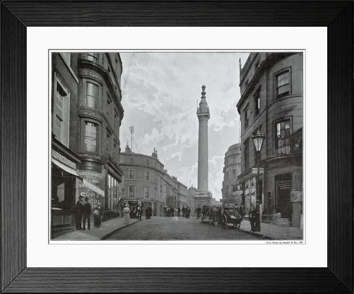 Framed Print : Monument raising above the other buildings, designed by Sir Christopher Wren. Date: 1897 Framed Print : Monument raising above the other buildings, designed by Sir Christopher Wren. Date: 1897