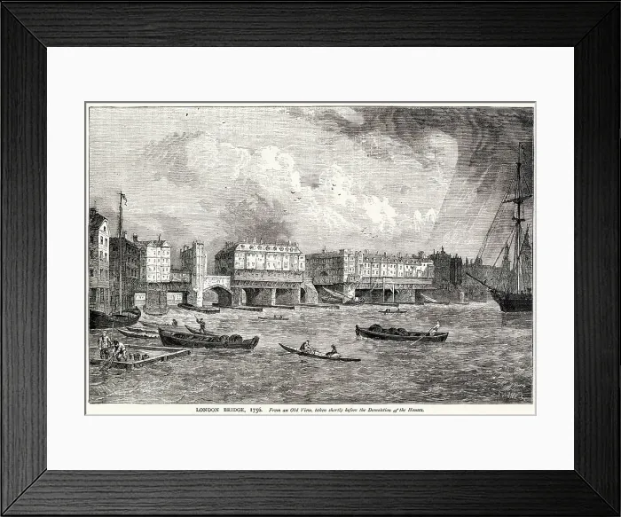 Framed Print : View of the Old London Bridge. Date: 1756 Framed Print : View of the Old London Bridge. Date: 1756