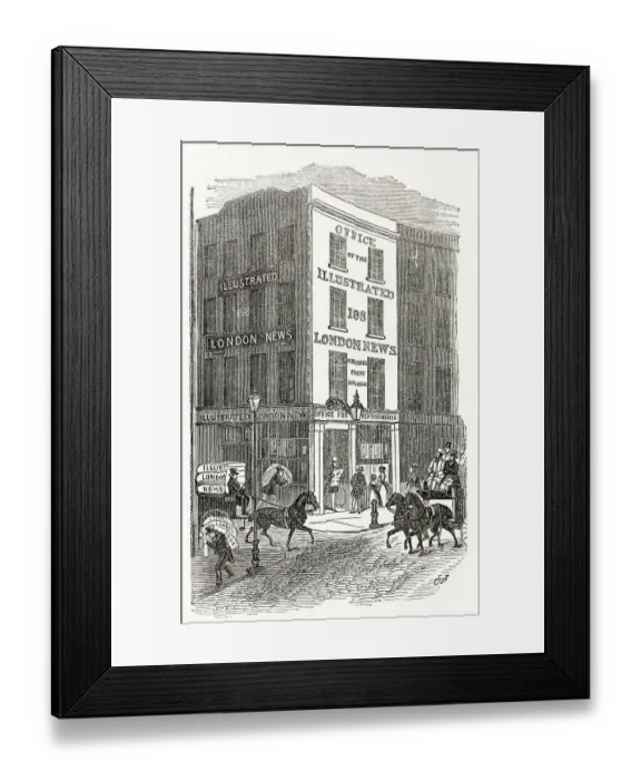 Framed Print : Exterior of the publishing office of The Illustrated London News, at 198 Strand on the corner with Milford Lane London. When it was first established the weekly news magazine was publishing every Saturday