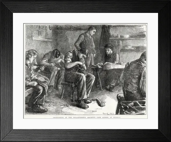Framed Print : Royal Philanthropic Society at Redhill, Surrey was set up to help homeless boys that were begging or would have entered into crime, a skill that they could apply into adulthood. Date: 1872 Framed Print : Royal Philanthropic Society at Redhill, Surrey was set up to help homeless boys that were begging or would have entered into crime, a skill that they could apply into adulthood. Date: 1872
