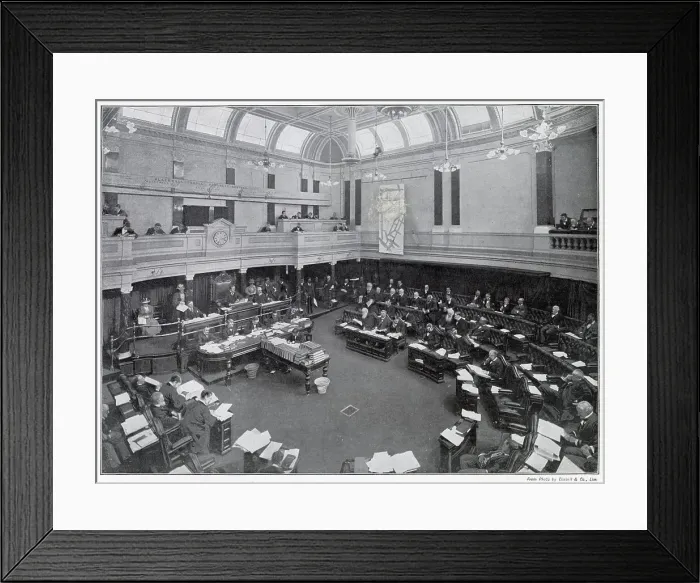 Framed Print : London County Council meeting, the central representative governing authority. Photograph taken during Dr. Collins's term as Chairman. Date: 1901 Framed Print : London County Council meeting, the central representative governing authority. Photograph taken during Dr. Collins's term as Chairman. Date: 1901