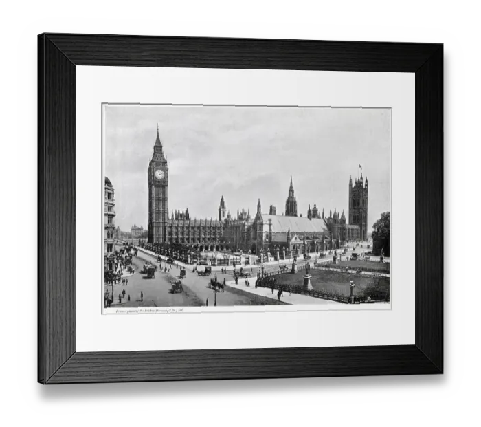 Framed Print : Exterior of Houses of Parliament and Westminster Hall and Parliament Square Gardens. Date: 1900s Framed Print : Exterior of Houses of Parliament and Westminster Hall and Parliament Square Gardens. Date: 1900s