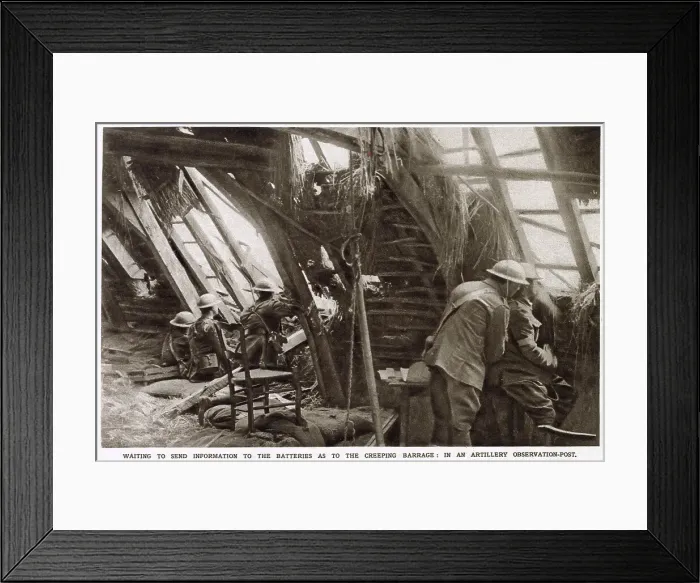 Framed Print : Gunners are unable to see the targets at which they are firing, they depend on the information from the aircraft, this is a typical photograph taken during the great Allied advance on the Western Front. Date: 1918 Framed Print : Gunners are unable to see the targets at which they are firing, they depend on the information from the aircraft, this is a typical photograph taken during the great Allied advance on the Western Front. Date: 1918