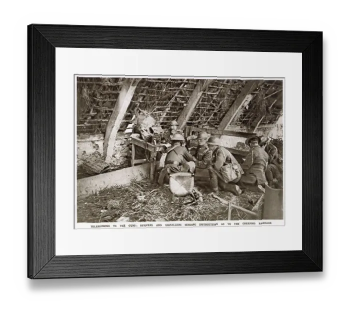 Framed Print : Officers and signallers have stationed themselves in a loft or attic in the upper storey of a damaged building, whose windows command a view the enermy's postion Framed Print : Officers and signallers have stationed themselves in a loft or attic in the upper storey of a damaged building, whose windows command a view the enermy's postion