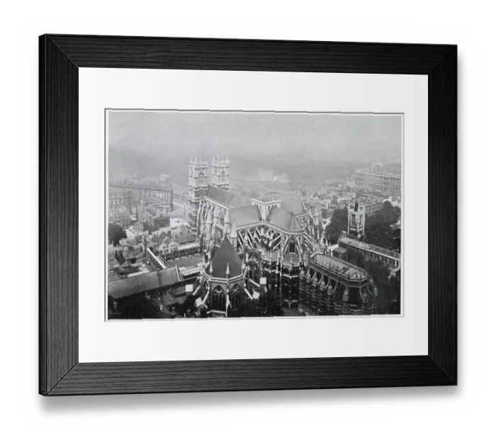 Framed Print : Bird's eye view from the top of Victoria Tower of of the magnificent view of the back of Westminster Abbey. Date: 1900s Framed Print : Bird's eye view from the top of Victoria Tower of of the magnificent view of the back of Westminster Abbey. Date: 1900s