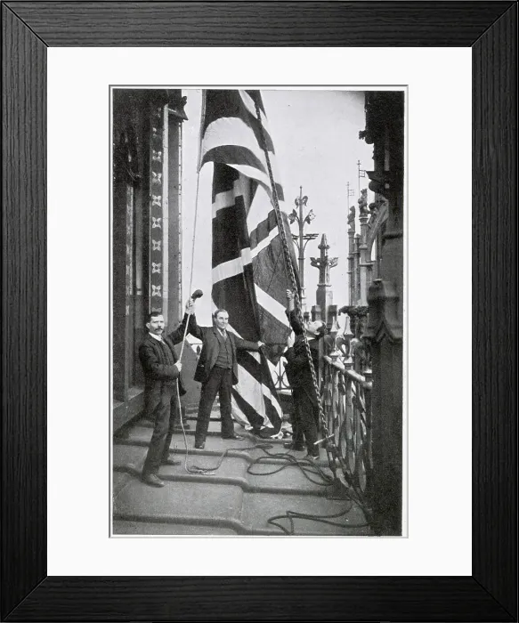 Framed Print : Hoisting the Union Jack Flag on the Victoria Tower Framed Print : Hoisting the Union Jack Flag on the Victoria Tower