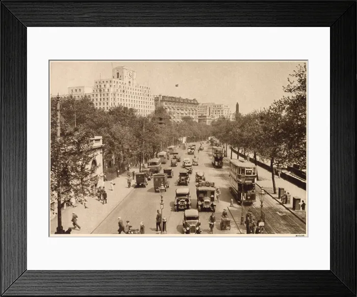 Framed Print : Looking East from Hungerford Bridge, on the left is Embankment Underground Station. Date: 1935 Framed Print : Looking East from Hungerford Bridge, on the left is Embankment Underground Station. Date: 1935